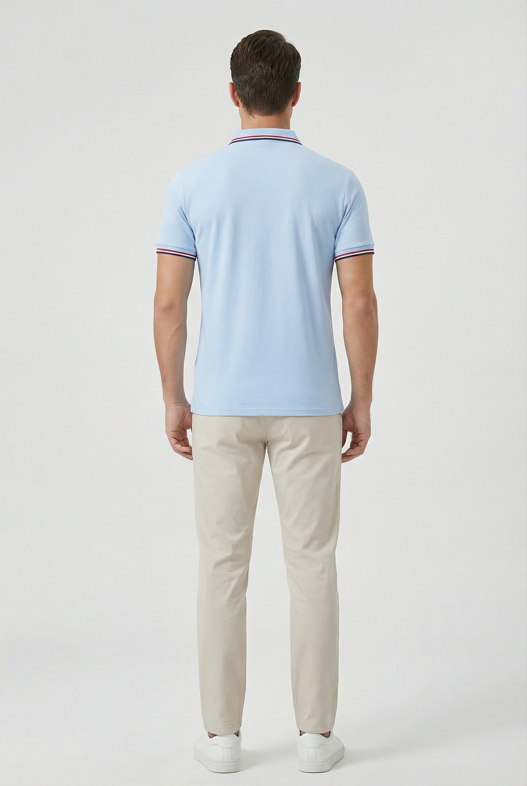 Men's Cotton Short Sleeve Polo Shirt With Contrasting Striped Trim