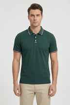 Men's Cotton Short Sleeve Polo Shirt With Contrasting Striped Trim