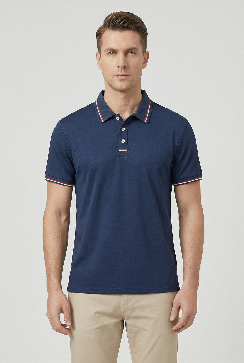 Men's Cotton Short Sleeve Polo Shirt With Contrasting Striped Trim