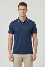 Men's Cotton Short Sleeve Polo Shirt With Contrasting Striped Trim