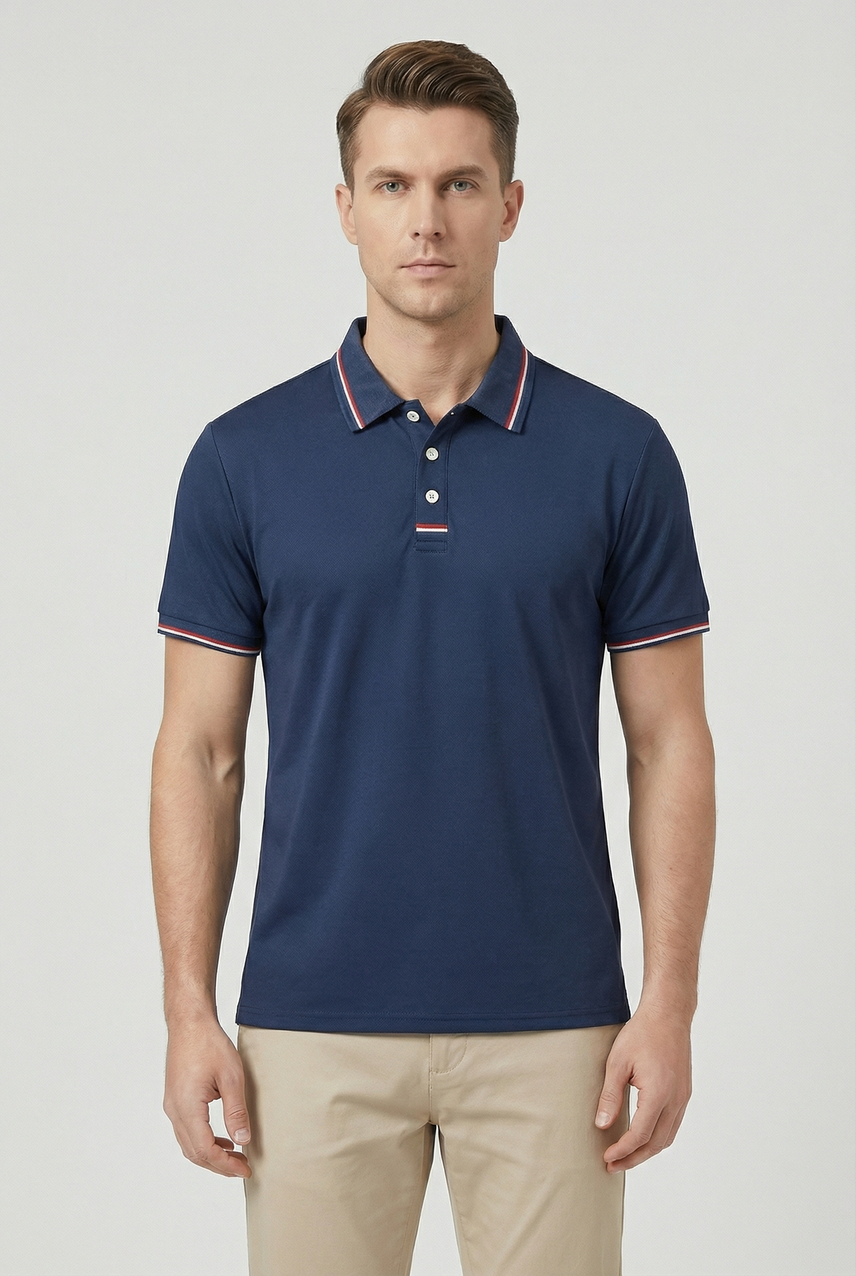Men's Cotton Short Sleeve Polo Shirt With Contrasting Striped Trim