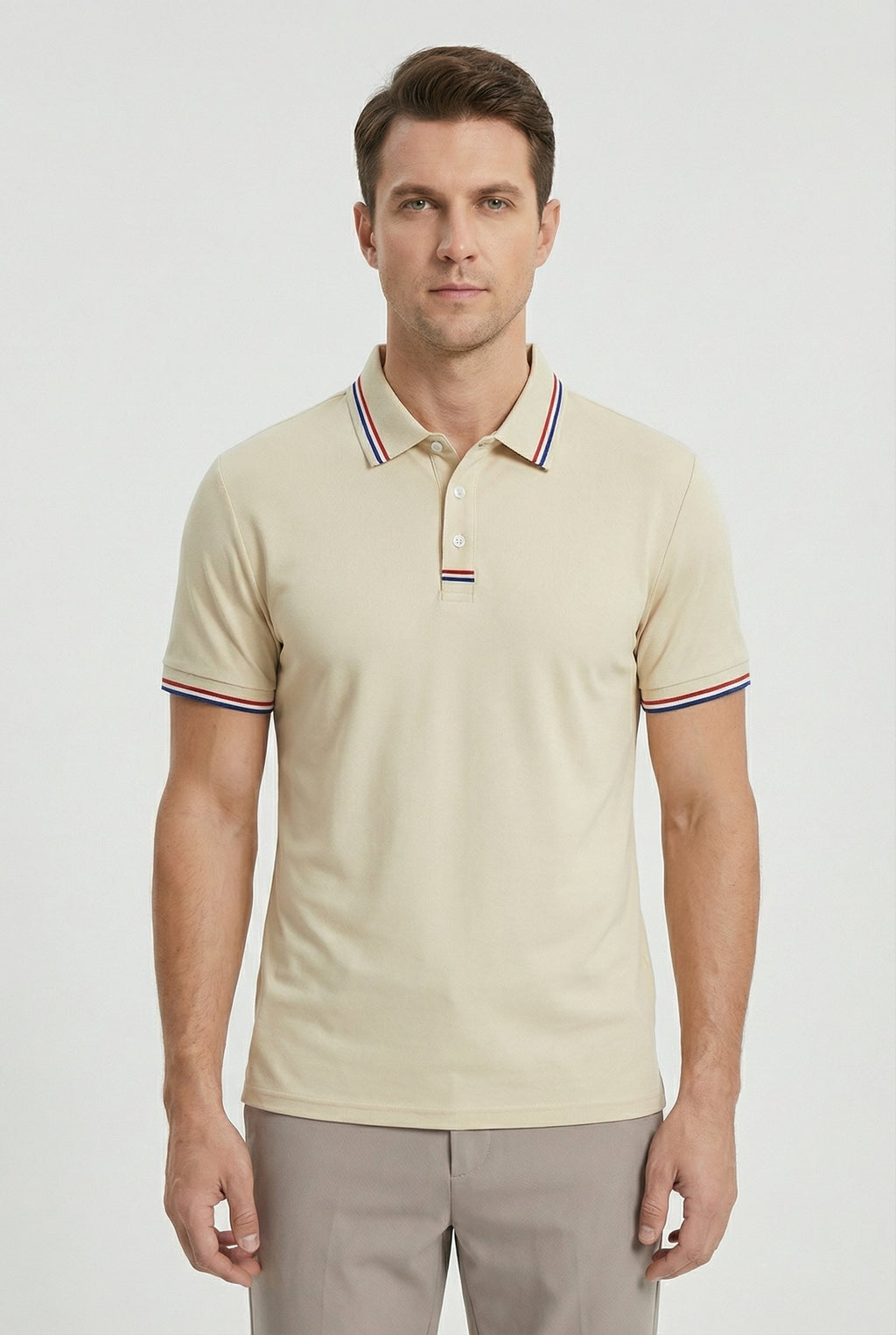 Men's Cotton Short Sleeve Polo Shirt With Contrasting Striped Trim