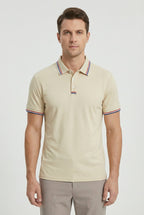 Men's Cotton Short Sleeve Polo Shirt With Contrasting Striped Trim