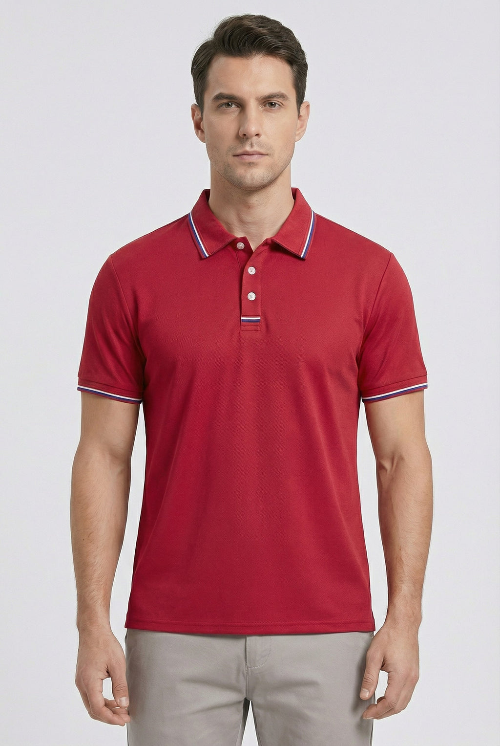 Men's Cotton Short Sleeve Polo Shirt With Contrasting Striped Trim