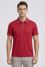 Men's Cotton Short Sleeve Polo Shirt With Contrasting Striped Trim