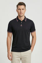 Men's Cotton Short Sleeve Polo Shirt With Contrasting Striped Trim