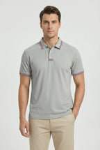 Men's Cotton Short Sleeve Polo Shirt With Contrasting Striped Trim