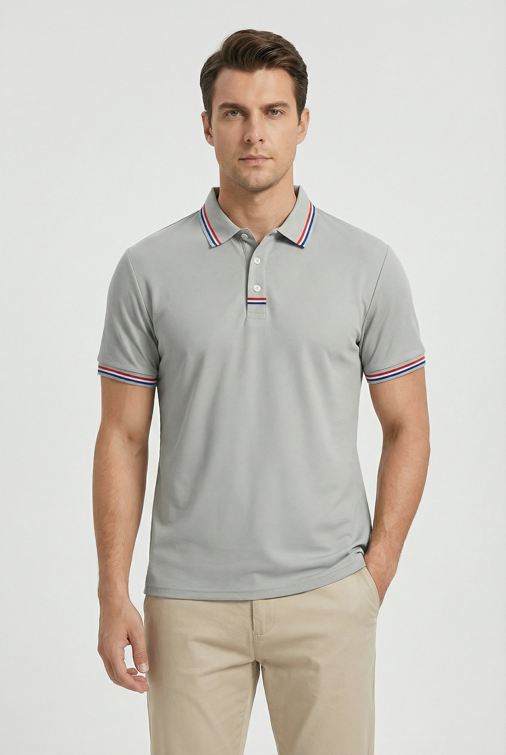 Men's Cotton Short Sleeve Polo Shirt With Contrasting Striped Trim