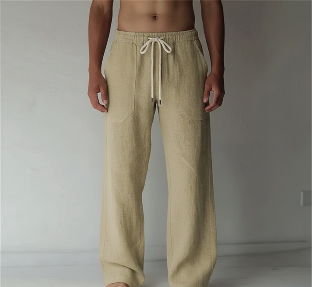 Men's Straight Leg Drawstring Trousers Featuring Elastic Waist And Relaxed Fit