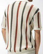 Men Relaxed Fit Polo Shirt With Cream Rust And Olive Vertical Stripe Print