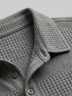 Men's Textured Waffle Knit Polo Top And Drawstring Shorts Set