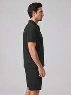 Men's Textured Waffle Knit Polo Top And Drawstring Shorts Set
