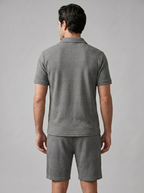 Men's Textured Waffle Knit Polo Top And Drawstring Shorts Set