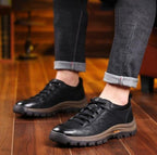 OrthaFit Men Textured Leather Lace Up Orthopedic Low Top Sneakers