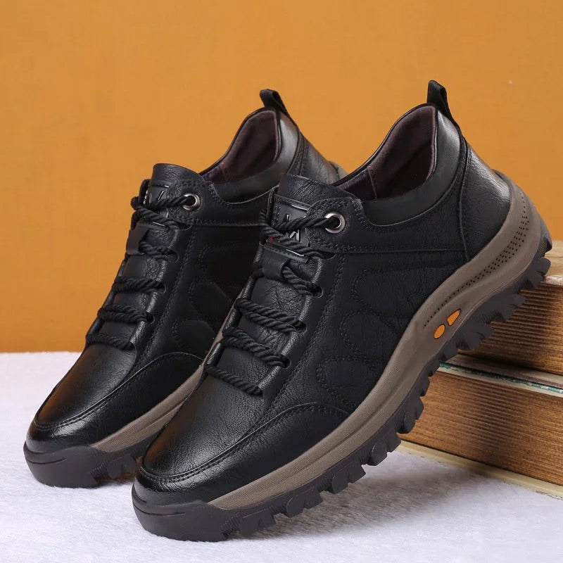 OrthaFit Men Textured Leather Lace Up Orthopedic Low Top Sneakers