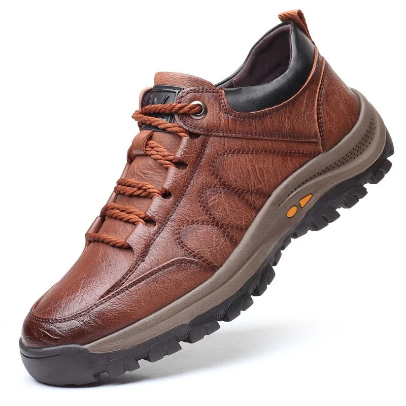 OrthaFit Men Textured Leather Lace Up Orthopedic Low Top Sneakers