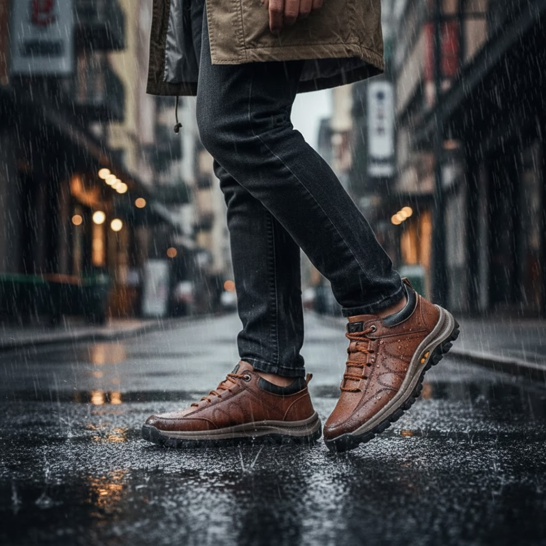 OrthaFit Men Textured Leather Lace Up Orthopedic Low Top Sneakers