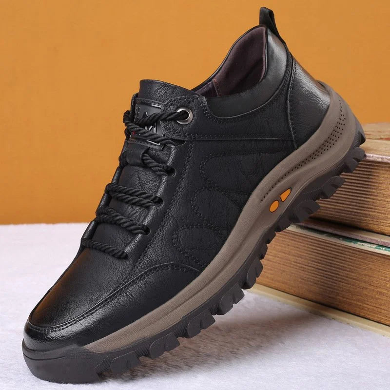 OrthaFit Men Textured Leather Lace Up Orthopedic Low Top Sneakers