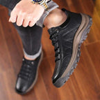 OrthaFit Men Textured Leather Lace Up Orthopedic Low Top Sneakers