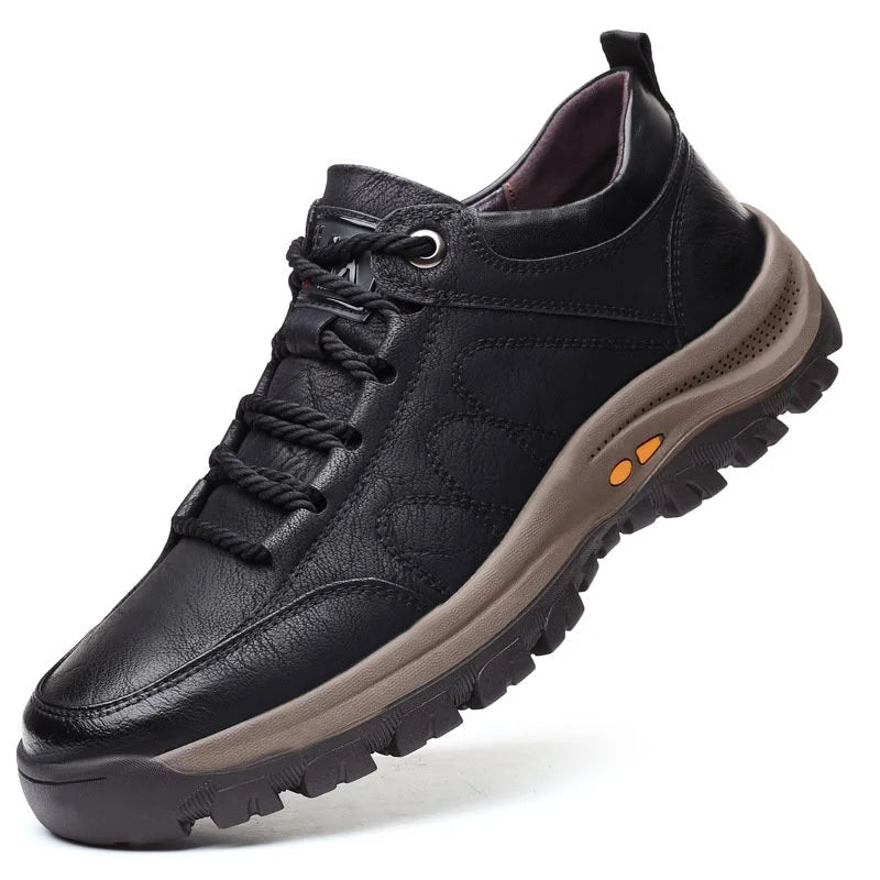 OrthaFit Men Textured Leather Lace Up Orthopedic Low Top Sneakers