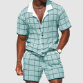 Men's Checked Two Piece Set Short Sleeve Button Front Shirt And Shorts
