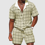 Men's Checked Two Piece Set Short Sleeve Button Front Shirt And Shorts