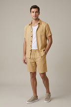Classic Men's Linen Blend Short Sleeve Shirt With Drawstring Shorts Two Piece Casual Set