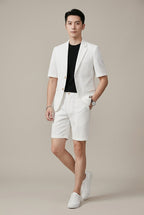 Men's Textured Short Sleeve Single Button Blazer And Shorts Set
