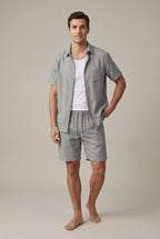 Classic Men's Linen Blend Short Sleeve Shirt With Drawstring Shorts Two Piece Casual Set