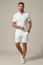Classic Mens Textured Short Sleeve Polo And Drawstring Shorts Set