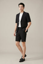 Men's Textured Short Sleeve Single Button Blazer And Shorts Set