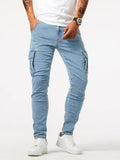 Men's Slim Tapered Cargo Denim Jeans With Utility Flap Pockets