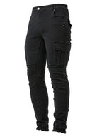Men's Slim Tapered Cargo Denim Jeans With Utility Flap Pockets