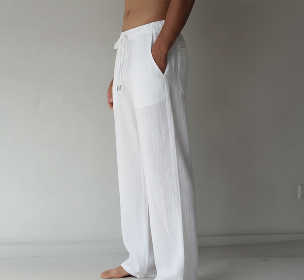Men's Straight Leg Drawstring Trousers Featuring Elastic Waist And Relaxed Fit