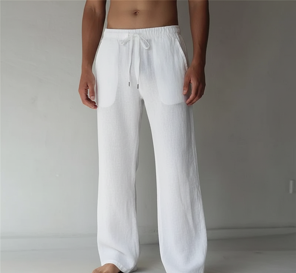 Men's Straight Leg Drawstring Trousers Featuring Elastic Waist And Relaxed Fit